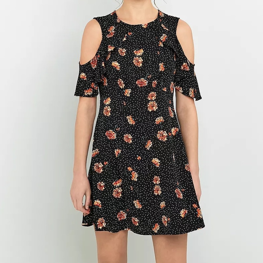 Urban Outfitters Kimchi Blue Black Floral Open-Shoulder Mini Dress